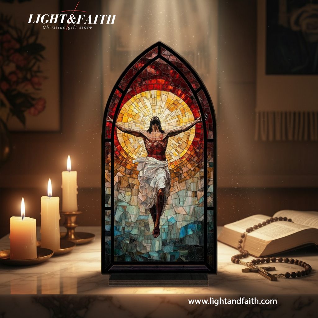 Jesus on the Cross Book Nook, Stained Glass Style Acrylic Decor, Christian Gift, Religious Home Decoration, Faith Art Display BNLAF10